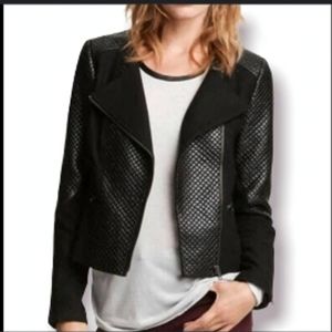 Trouve Black Quilted Moto Jacket Coat Wool Blend Knit Faux Leather size XS